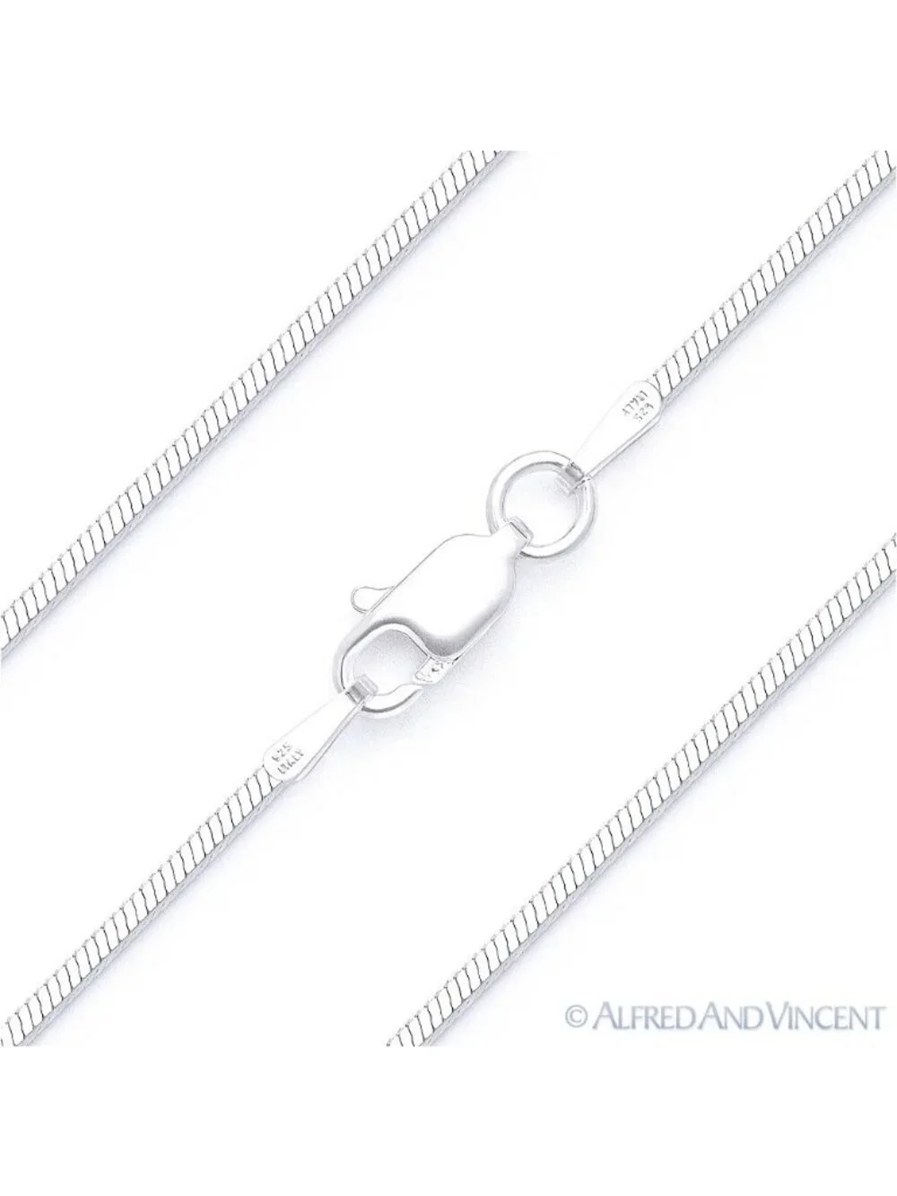 1mm 4-Sided Snake Link Italian Chain Necklace in Solid .925 Sterling Silver 24